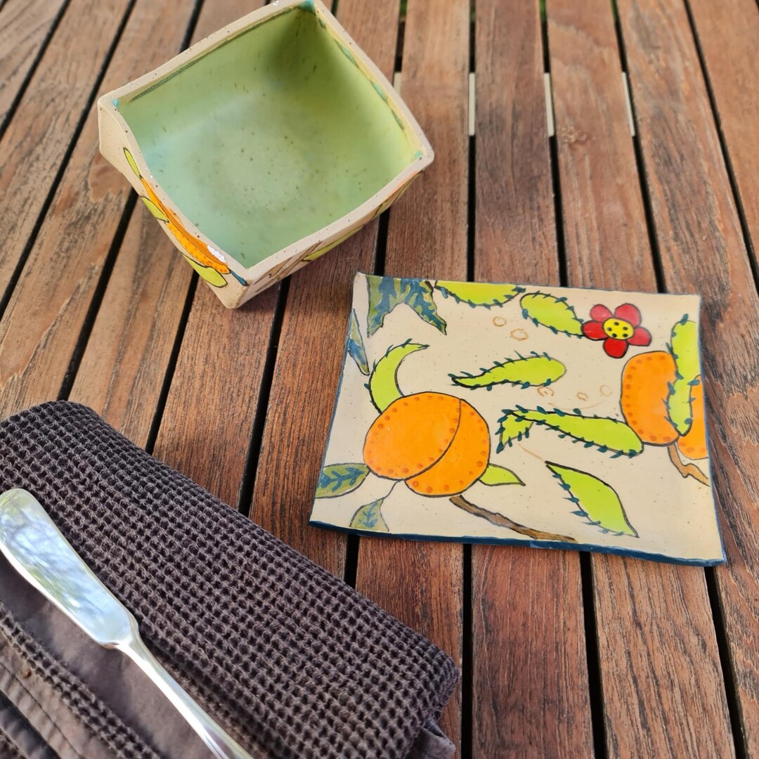 Hand Painted Butter Dish, Butter Dish Container, Ceramic Handmade