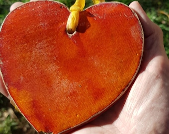 Orange Red Glazed Ceramic Heart: Large Wall Hanging Home Decor