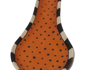 Hand Painted Ceramic Spoon Rest: Polka Dots Stovetop Spoon Holder Kitchen Decor