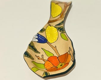 Ceramic Spoon Rest: Hand Painted Floral Country Kitchen Charm