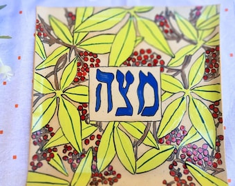Passover Matza Plate: Hand Painted Floral Ceramic Seder Tray