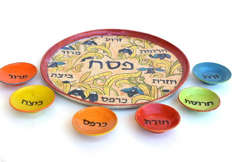 Passover Seder Plate Pesach Set Ceramic Hand Painted Jewish Etsy Israel