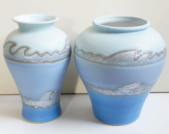 Pastel blue shades and silver decor vase, beaming 1980 's post modernism. Bay Germany 483 -20. Vintage German pottery. Great condition