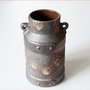 Vintage 1960s crusty Paris lava hanging vase, Jopeko West Germany, great condition. German pottery, milk churn handled model. Mid century