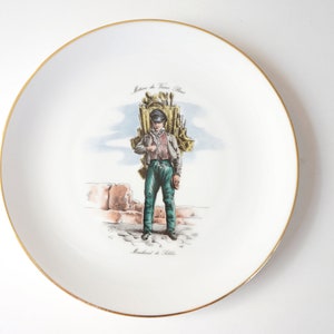 Large 1950s decorative plate, French text, Josef Kuba Winterling Schwarzenbach Germany. Metiers Vieux Paris spoon seller. Interesting marks