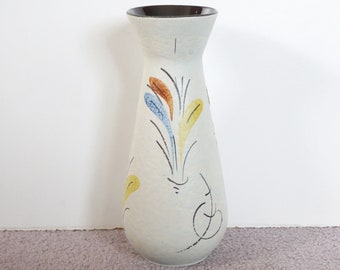 High Fohr West Germany vase 330 - 25. Fifties modernist handpainted decor on egg white. Vintage German pottery. Great condition. Made 1958