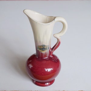 Vintage circa 1940 drip glaze german pottery. Jug vase AK Alfred Klein Keramik Germany 548? -15. Mid-century. Selenium red / beige glaze