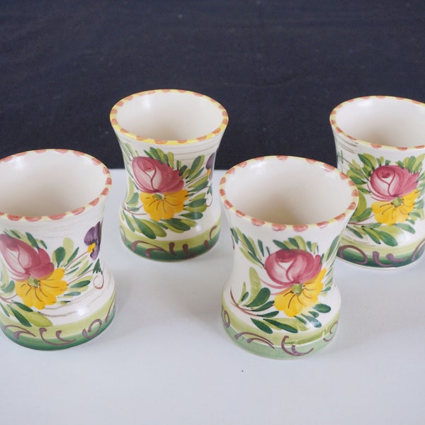 Gallo "Barock" handpainted floral decor ceramic cups. Villeroy Boch West Germany. Mid-century pottery mug. Red rose, yellow purple flowers