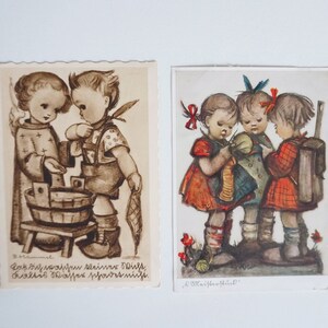 Two original (!) postcards stamped 1937 and 1939 by Berta Hummel, Maria Innocentia. Edition Verlag Josef Müller Germany. For children
