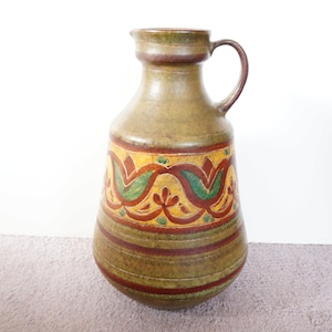 Precioso jarrón grande Italica ARS Italia 1507/32. Marcado a mano. Cerámica italiana vintage. Pieza de estudio pintada a mano, verde, roja y amarilla.