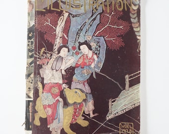 Antyczny magazyn L' Illustration Noël Boże Narodzenie 1928. Paryż Francja, Cudowne reklamy samochodów, perfumy w stylu secesyjnym. Duży format