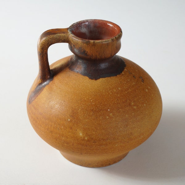 1970 s vintage handled vase by Marei West Germany model 3049. Mid-century German pottery, great condition. Natural matte ochre brown colour