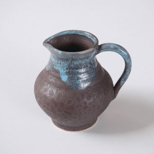 Rare Graf Keramik 1960's handmade pitcher vase. Light blue lava over matte brown. Stoob Austria vintage pottery. Small jug, rustic style
