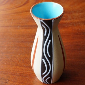 Vintage 1950s vase, Ü -Keramik Übelacker West Germany 432 / 15. Mid century, modern abstract, hand painted. Progressive fifites design