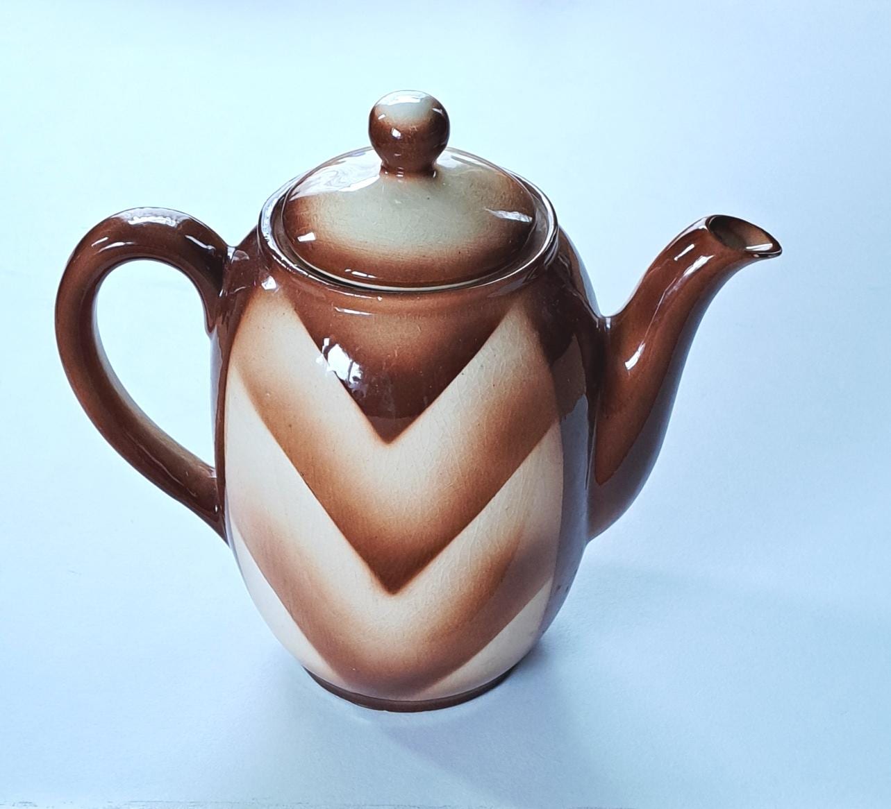 Large Antique XL Tea / Coffee Pot. Brown and Cream White