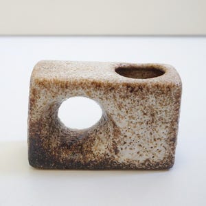Reserved! Small 1970s Dutch minimalist style pottery vase with a hole. &quot;Vest&quot; Gouda Holland G2. Vintage modernist lava pottery Netherlands