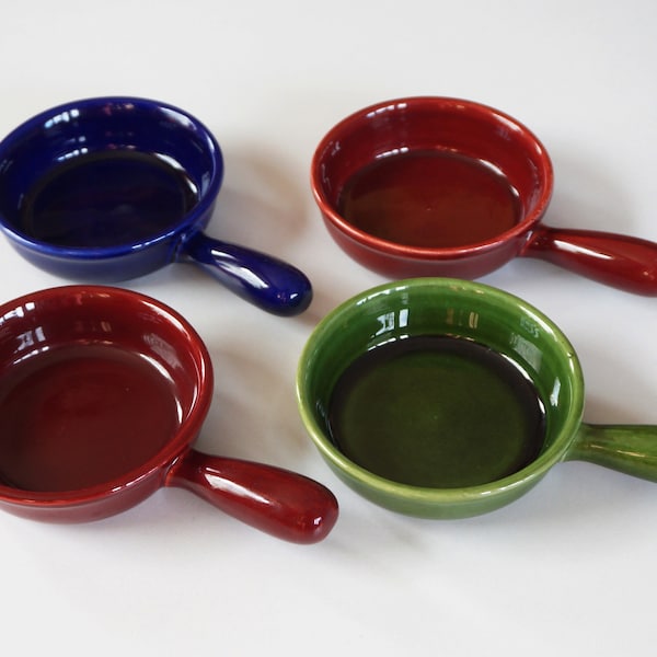 Fine vintage accent for you kitchen: Dutch design, handled fondue sauce / amuse bowls, 1960s pottery, Javurek Holland. Netherlands, vintage