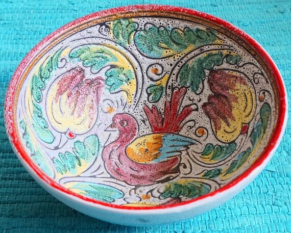 イタリア製 マヨリカ焼 花瓶＆小物入れ 手描き鳥柄 イタリア製 マヨリカ焼 花瓶＆小物入れ 手描き鳥柄 ガラス 小物入れ 蓋付き