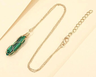 Women's 18K Gold Plated Malachite Acrylic Wood Pendant Necklace New Earrings Women's 18K Gold Plated Malachite Acrylic Wood Pendant Necklace New Earrings