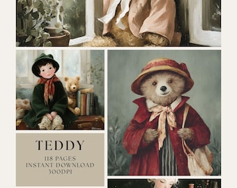 Teddy Bear Digital Paper Pack, Teddy Scrapbook Papers, Journal Pages, Digital Paper, Scrapbook Paper, Bear and Teddy