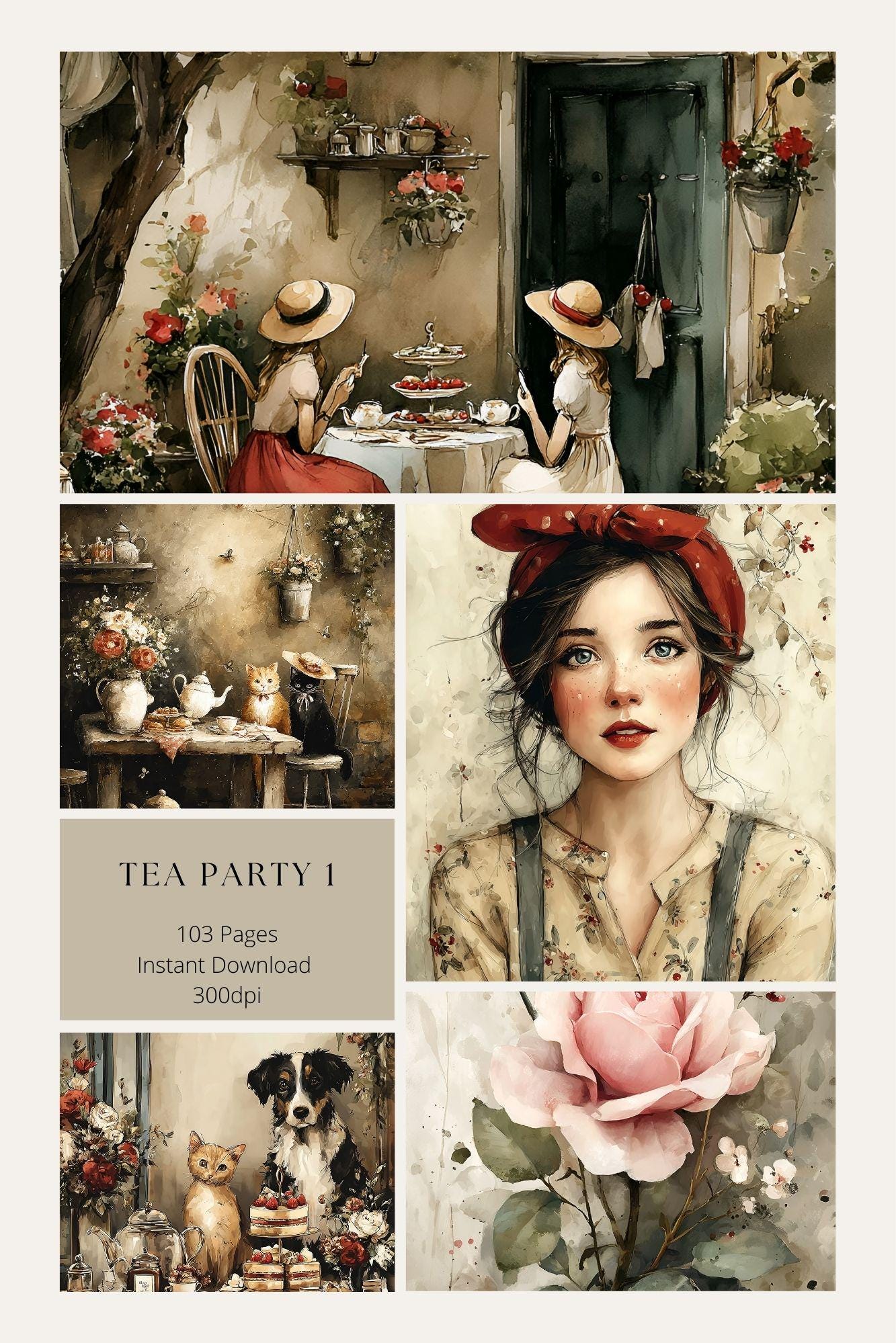 Tea Party Junk Journal Printable Kit Tea Party Digital Download Vintage ...