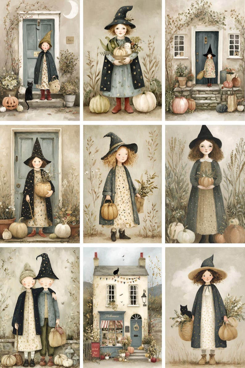 Broomsticks & Moonlight Halloween Junk Journal Pages, Spooky Printable ...