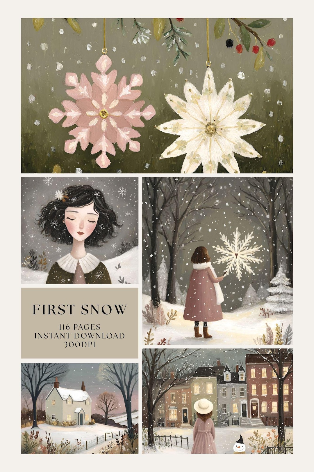 Snowflake Junk Journal Printable Kit Winter First Snow Digital Paper ...