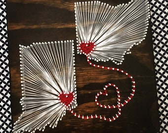 Custom Choose Your State Two State Heart String Art, Long Distance Gift, Moving Gift