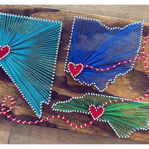 Custom Choose Your State Three State Heart String Art, Long Distance Gift, Moving Gift