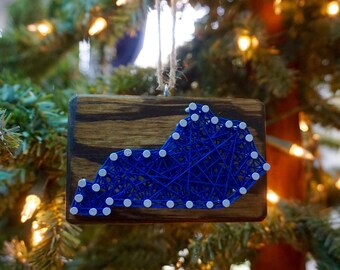 Couples Rustic Wood Beanie Christmas Tree Ornament – String Art by Kaly