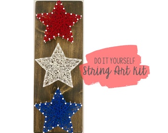 Kit de arte con cuerdas con estrellas rojas, blancas y azules para hacer tú mismo, letrero para el 4 de julio