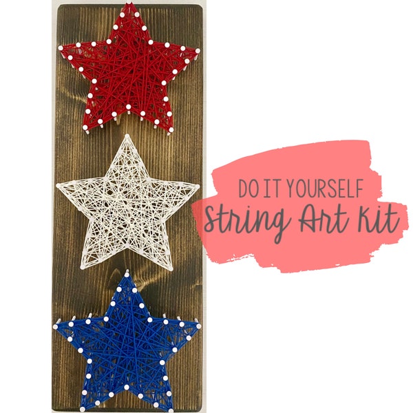 DIY Red White and Blue Stars String Art Kit, diy 4th of July Sign