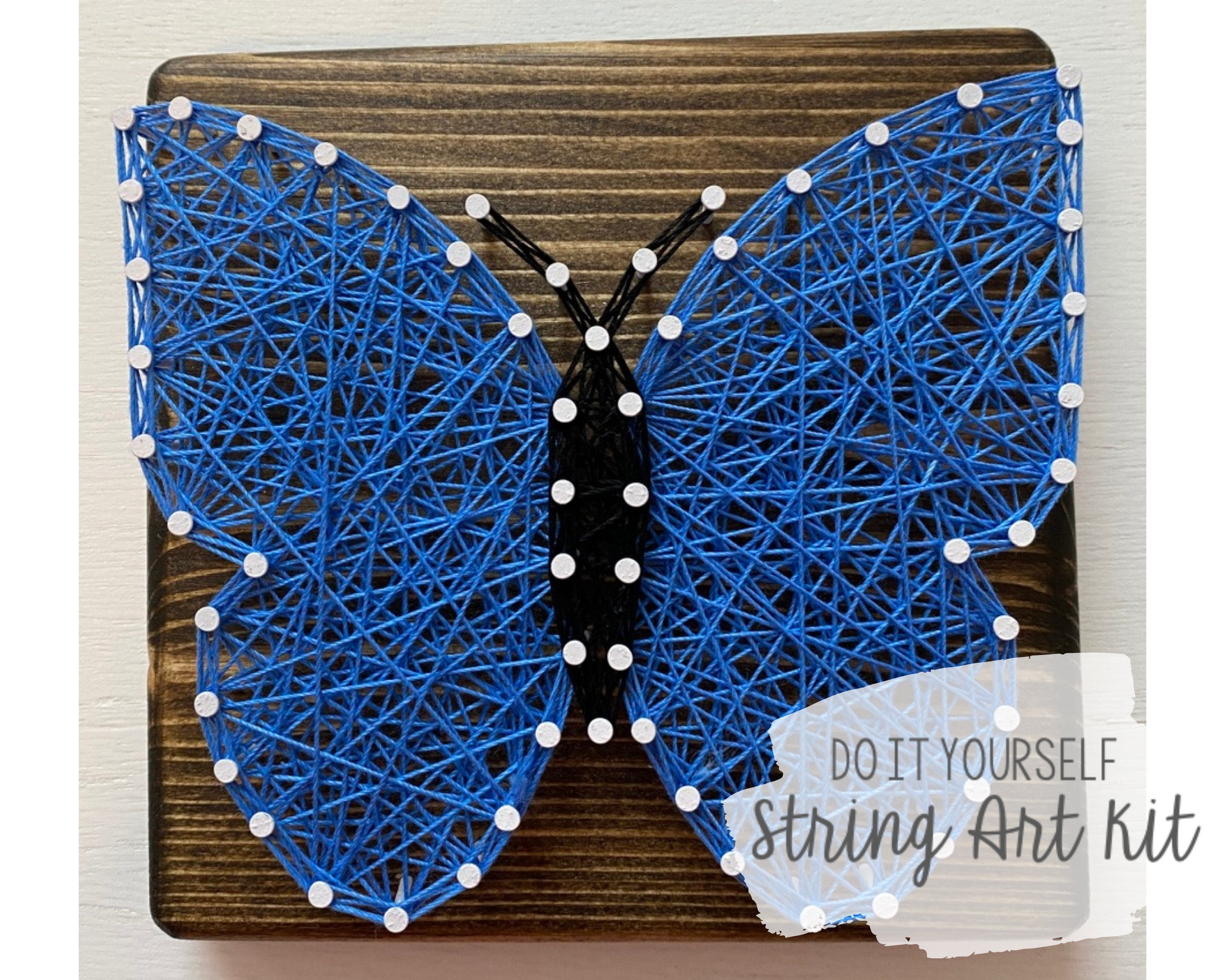 Wood Stitched String Art Kit with Shadow Box Butterfly - adult or kids  craft - craft kits for teens - string art kit for adults - 3d string art -  3d string