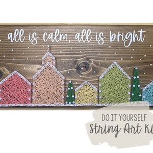 DIY Rainbow Christmas Village String Art Kit, DIY Rainbow Winter Town String Art Kit
