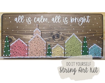 DIY Rainbow Christmas Village String Art Kit, DIY Rainbow Winter Town String Art Kit