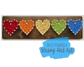 DIY Rainbow Hearts String Art Kit