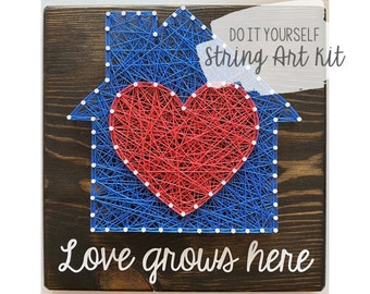 DIY Love Grows Here House Heart String Art Kit