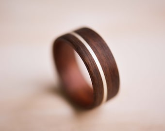Sterling Silver Inlay in Santos Rosewood Bentwood Ring, Wooden Ring