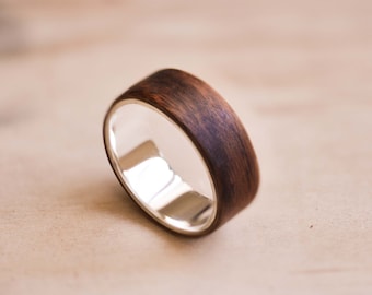 Sterling Silver with Santos Rosewood Bentwood Ring, Recycled Silver Ring, Ethical Ring, Sustainable Ring