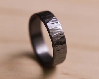 Tantalum Ring with a Wide Straight Hammer Texture - Dark Blue Grey Tantalum - Tantalum Wedding Band - Grey Wedding Ring