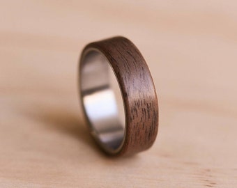 Claro Walnut Bentwood Ring with a Marine Grade 316 Stainless Steel Liner - Wooden Ring