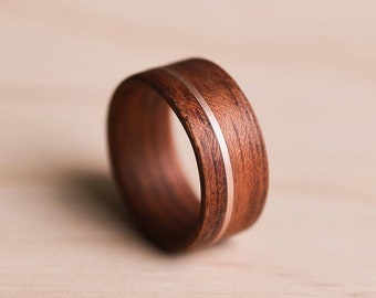 Rose Gold Inlay in Etimoe Bentwood Ring - Rose Gold Ring - Wooden Ring - Eco Ring