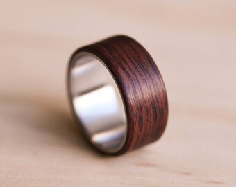 Jarrah & Marine Grade 316 Stainless Steel Bentwood Ring - Wooden Ring - Stainless Steel Ring