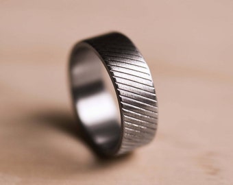 Knurled Marine Grade 316 Stainless Steel Ring - Diagonal Line Knurl - Stainless Steel Wedding Band