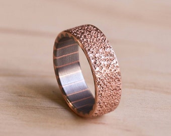 Super Conductor Ring with a Volcanic Rock Texture, Copper Ring