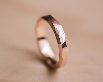 Solid Rose Gold Faceted Ring - Rose Gold Wedding Band - Faceted Wedding Ring - Textured Gold Ring