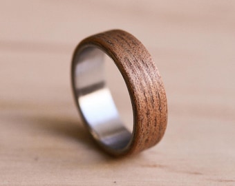 English Elm Bentwood Ring with a Marine Grade 316 Stainless Steel Liner - Wooden Ring