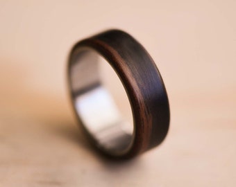 Macassar Ebony & Marine Grade 316 Stainless Steel Bentwood Ring - Wooden Ring