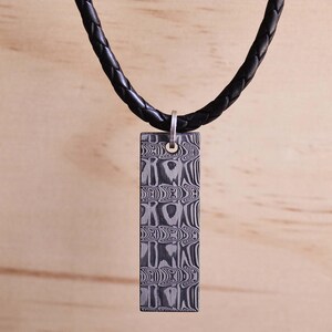 Handmade Damasteel Ladder Pattern Pendant: Black Leather Cord