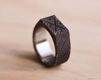 Marine Grade 316 Stainless Steel Signet Ring - With Forged Black Texture Finish